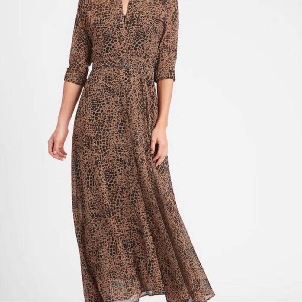 Easel Brown and Black Leopard Cheetah Patterned Button Up Long Sleeve Maxi Dress